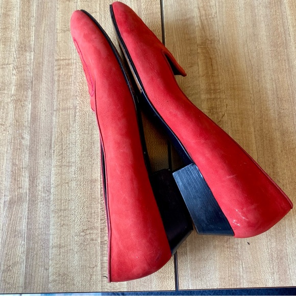 YSL YVES SAINT LAURENT Shoes Vintage Pumps Loafers Red Logo Italy Velvet Flats - Picture 7 of 16